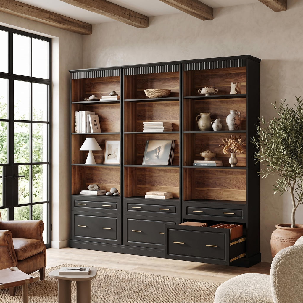 72" Tall Black 5-Tier Bookcase with 2 Drawers G86354