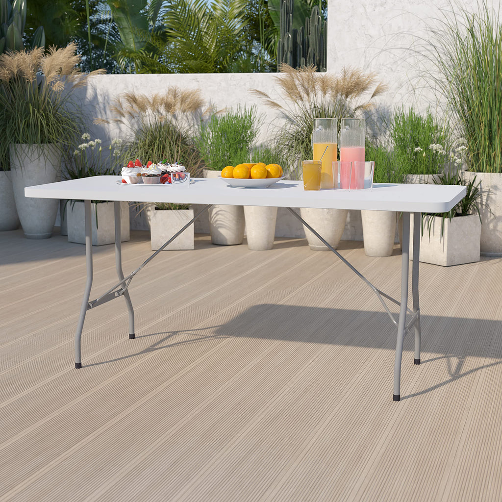 6-Foot Granite White Plastic Folding Table C766914