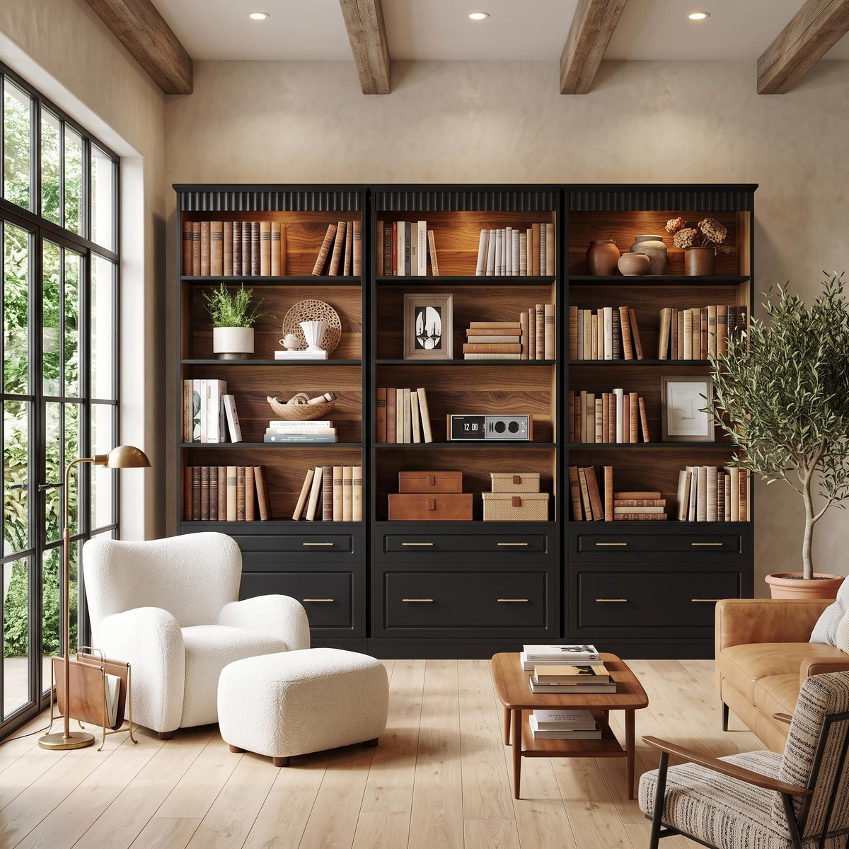 72" Tall Black 5-Tier Bookcase with 2 Drawers G86354