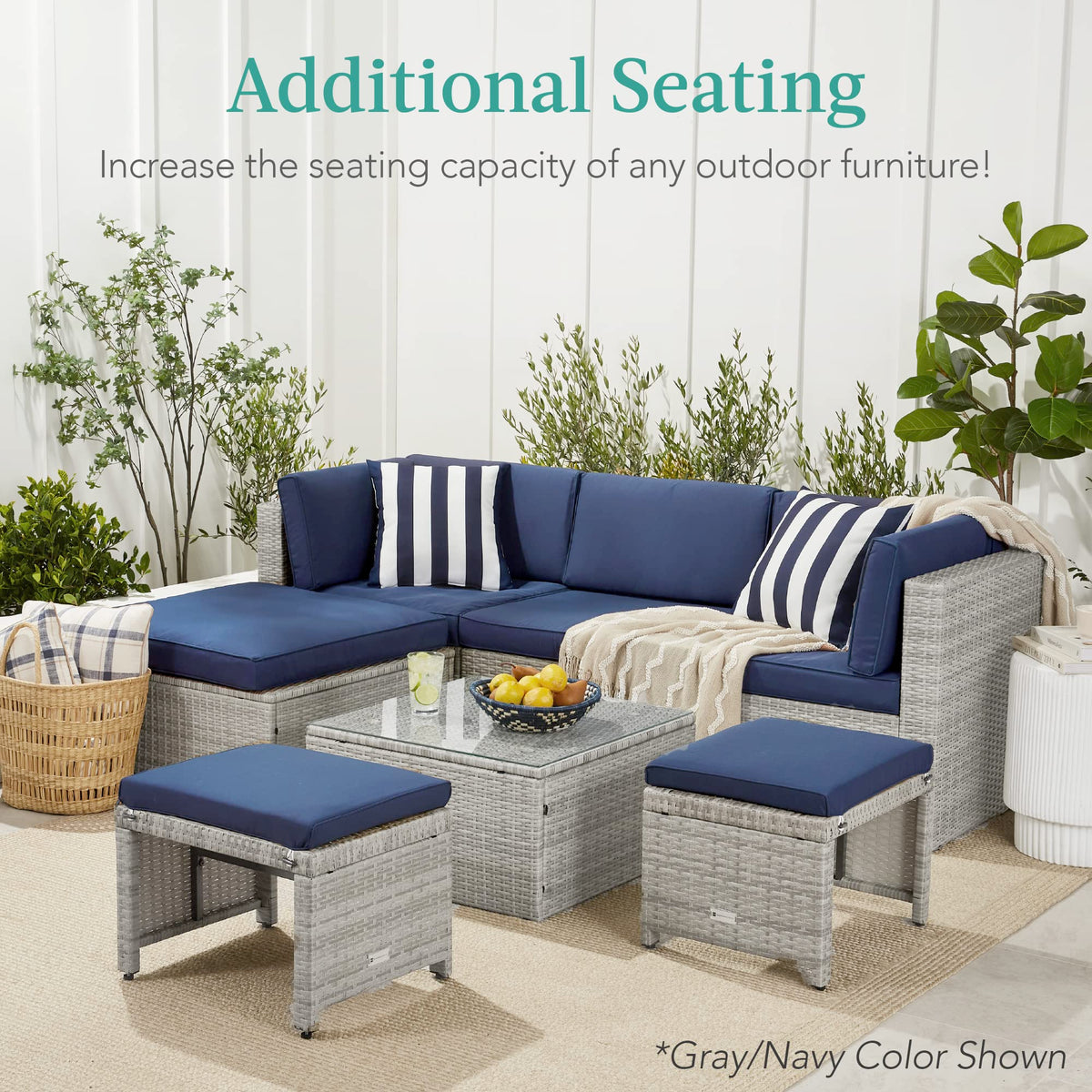 Set of 2 Wicker Ottomans with Removable Cushions W9388