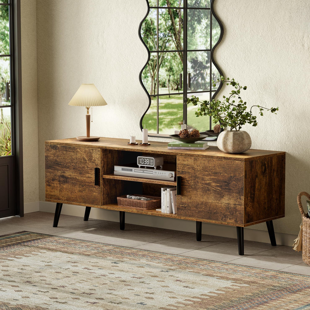 55 Inch TV Stand with Adjustable Shelf and 2 Cabinets U6128