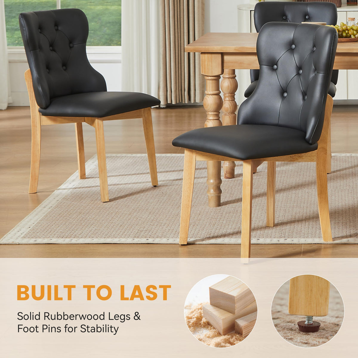 Black Upholstered Dining Chairs Set of 4 PU Leather L3900