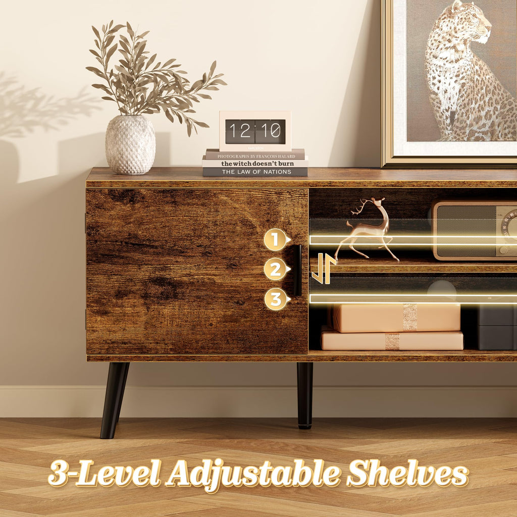 55 Inch TV Stand with Adjustable Shelf and 2 Cabinets U6128
