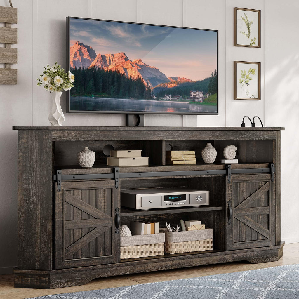 63" Oak Corner TV Stand with Barn Door A680